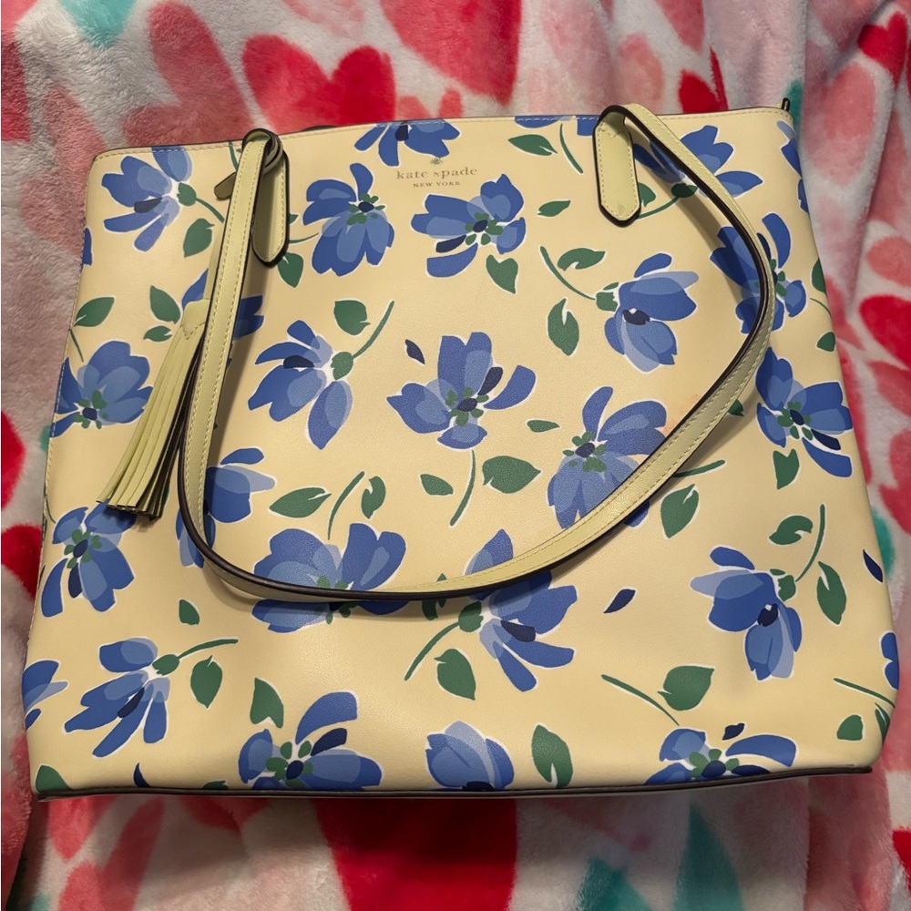 Kate Spade Cream and Blue Floral Tote Bag